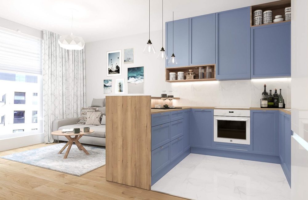 Projekt wnętrz mieszkania - Niebieski