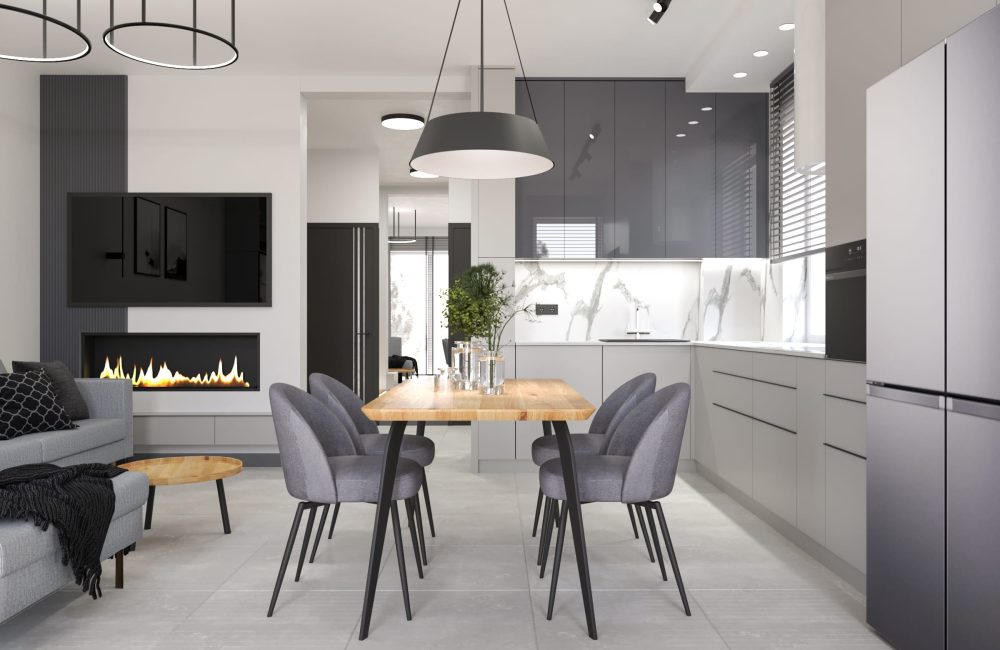 Projekt wnętrz domu - Szary Olesin